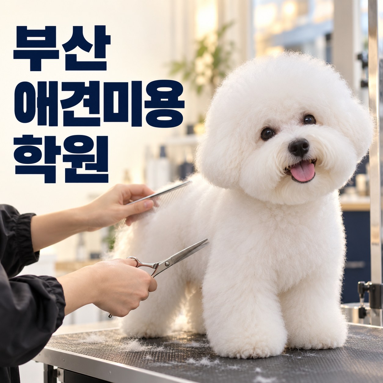 비숑 미용 실습 장면의 부산애견미용학원 썸네일