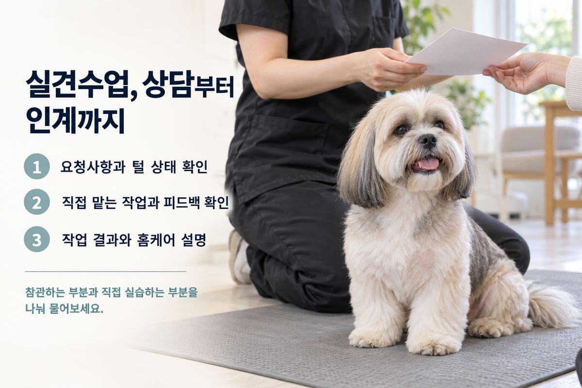 대구애견미용학원 실견수업 상담·직접 실습·홈케어 안내 확인 항목