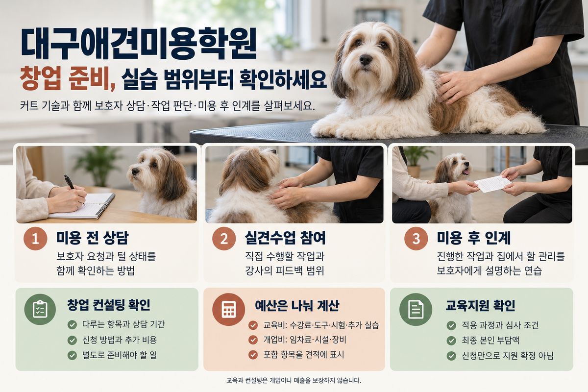 대구애견미용학원 창업 컨설팅·교육비·개업비·교육지원 체크리스트