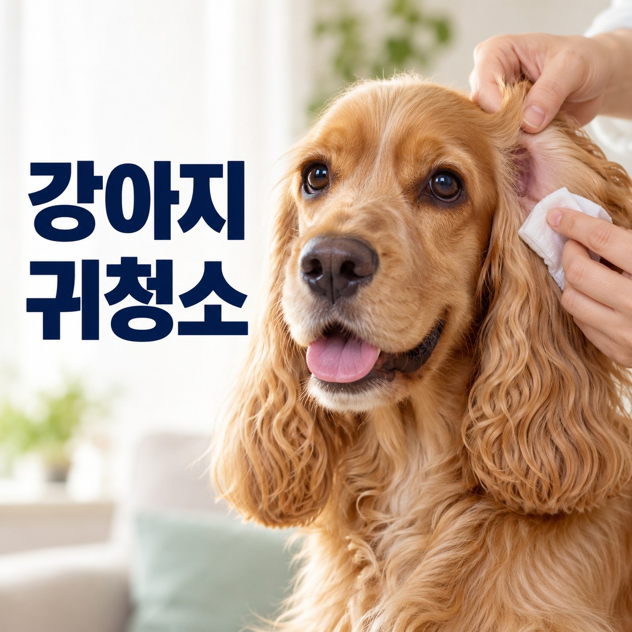 코커스패니얼의 귀 바깥을 부드럽게 닦는 강아지귀청소 썸네일