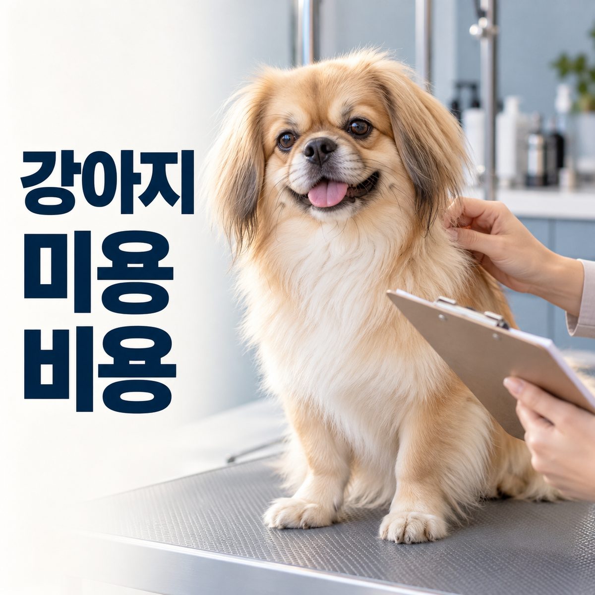 미용 상담 중 털 상태를 살피는 강아지미용비용 대표 이미지