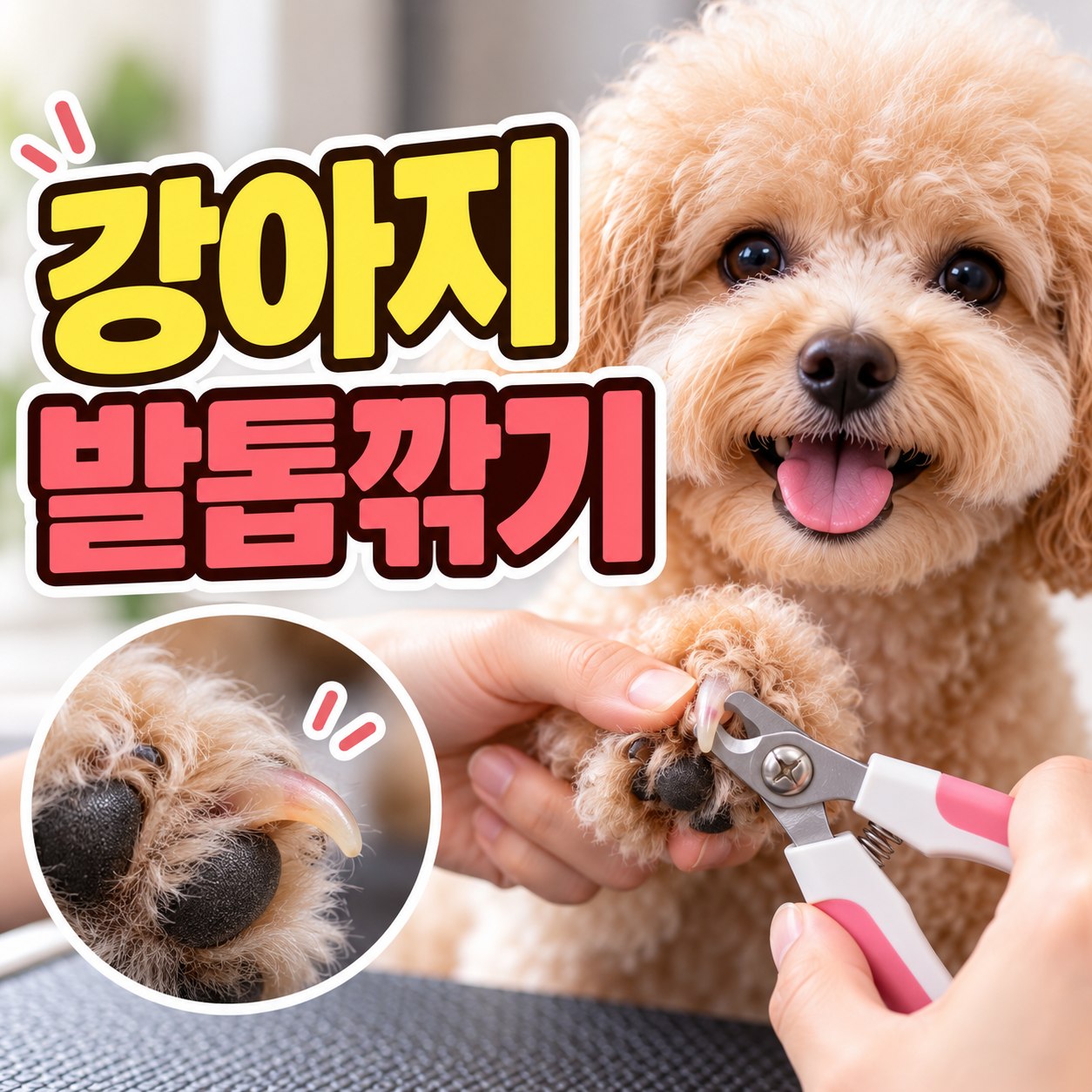 푸들의 발톱을 정리하는 강아지발톱깎기 타이틀 이미지
