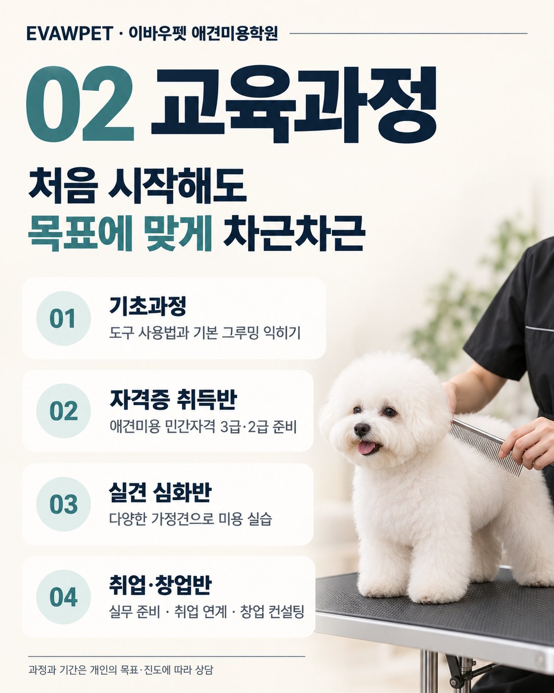 기초과정, 자격증 취득반, 실견 심화반, 취업·창업반 교육과정 안내