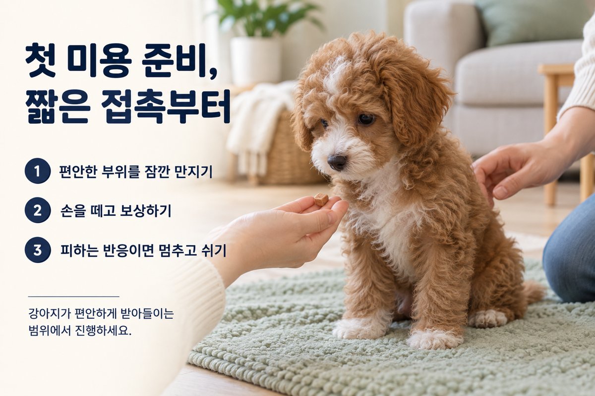 첫 미용을 위한 짧은 접촉과 보상 연습 순서