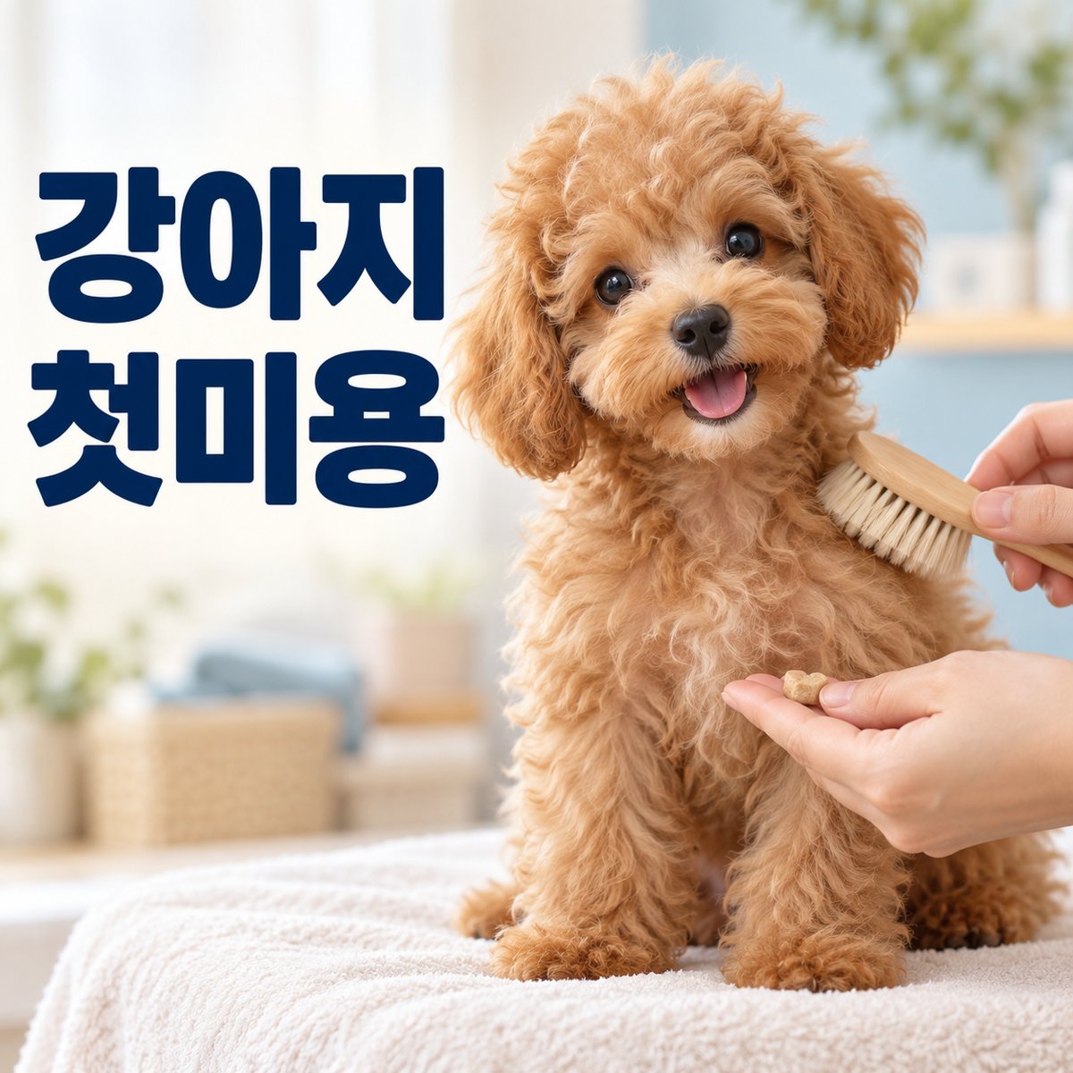 강아지첫미용 브러시와 보상으로 적응하는 모습