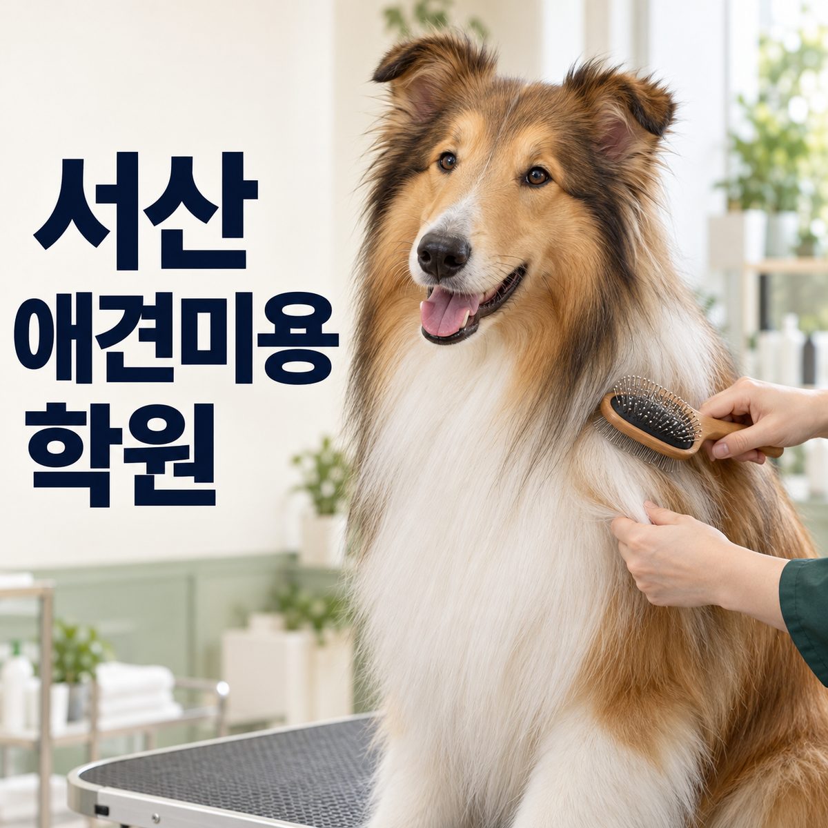 서산애견미용학원 키워드와 콜리 브러싱 장면