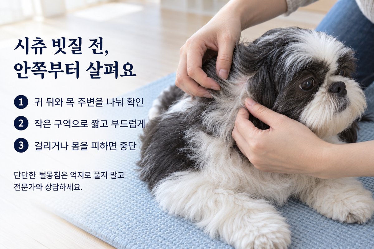 시츄 귀 뒤와 목 주변 엉킴 확인 순서